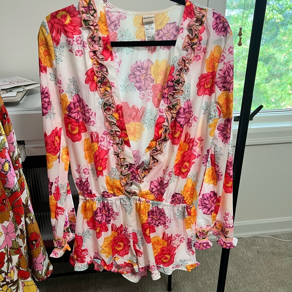 Agua Bendita Pink Floral Ruffle Coverup